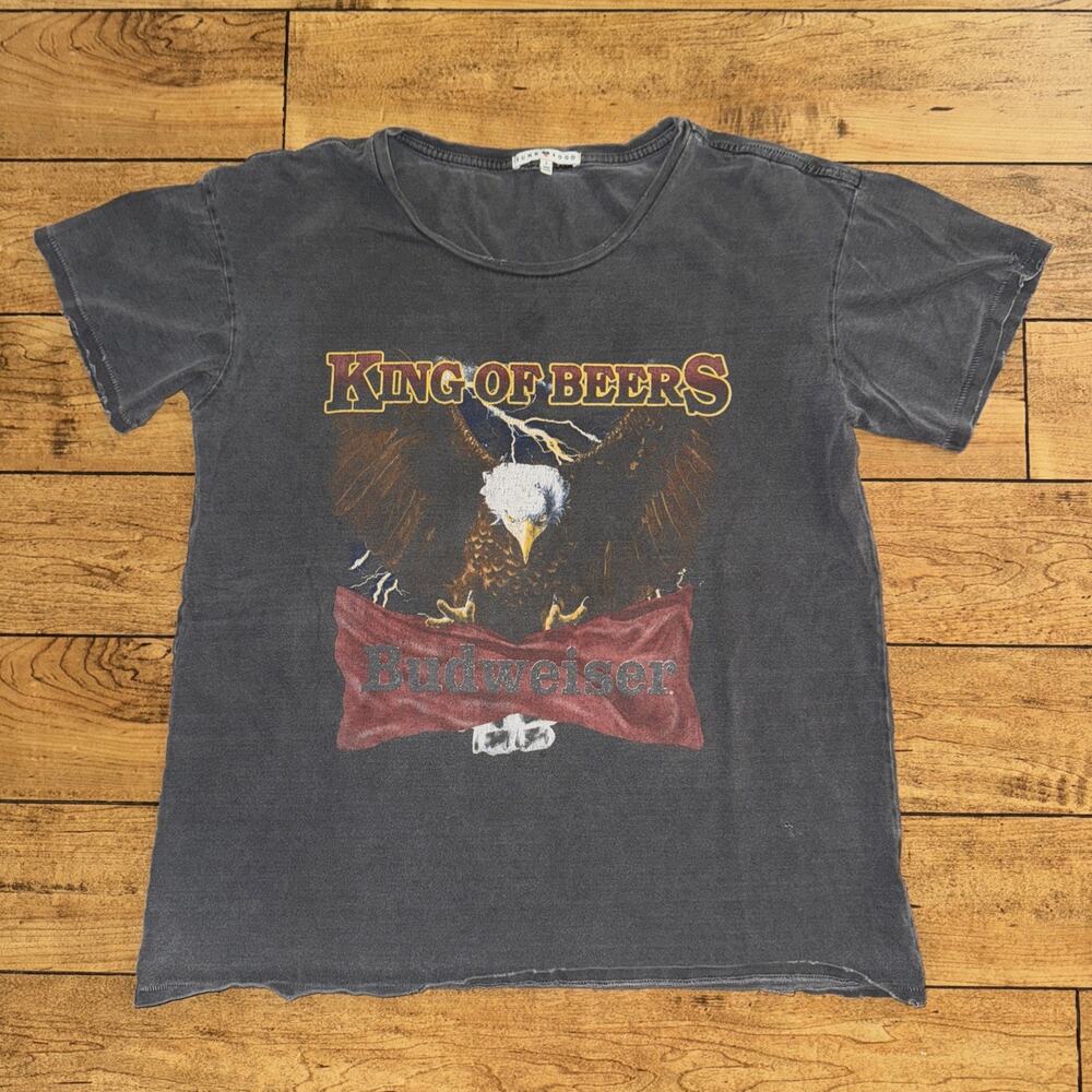 Junk Food King Of Beers T-Shirt Black Large 21x25 Made In USA
